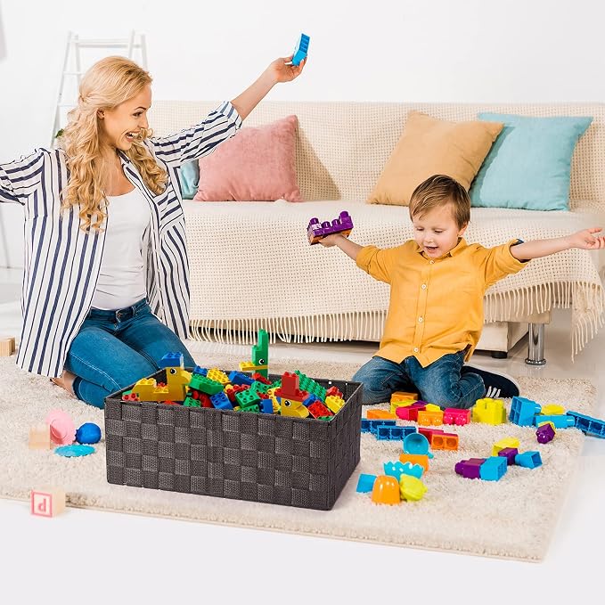 Storage Baskets with Lids: 6 Pack Stackable Woven Storage Bins, Brown | Decorative Woven Baskets for Organizing with Built-In Handles for Shelves, Closets, Cabinets and Cubbies, Gift Small Basket - Image 6