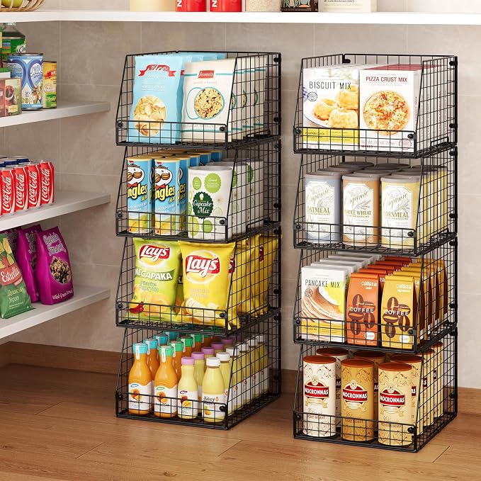 Jakyitvi 4 Pack XXL Stackable Wire Storage Basket, Extra Large Capacity Pantry Organizer and Storage, Muti-Purpose for Fruit Vegetable Basket & Toy Bin & Snack Organizer - Image 4