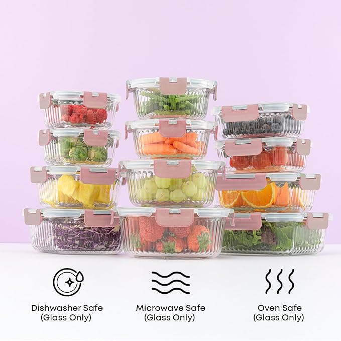 JoyJolt 24pc Borosilicate Glass Storage Containers with Lids | 12 Airtight/Freezer Safe Food Storage Containers for Pantry and Kitchen | Meal Prep Container for Lunch | Glass Tupperware Set - Image 5