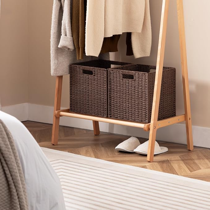 UBBCARE 3 Pack Wicker Basket, 11L×11H×10.5W inch Woven Paper Rope Storage Baskets for Shelves, Foldable Cube Storage bin with Handle, Storage Basket for Organizing & Decor, Brown - Image 6