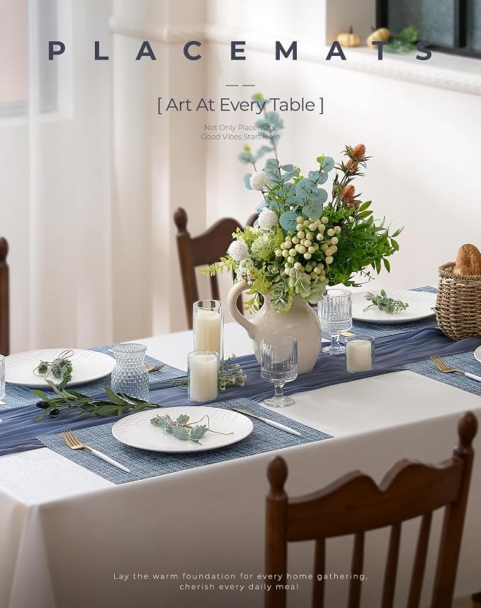 Leetaltree Deep Navy Woven Placemats Set of 12 - Heat Resistant Non-Slip Place mats for Dining Table, Washable Durable PVC Vinyl Woven Table Mats(Deep Navy, 12) - Image 2