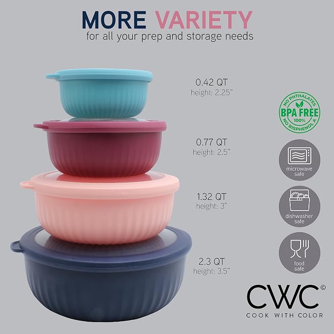 COOK WITH COLOR Prep Bowls with Lids- Wide and Deep Nesting Plastic Small Mixing Bowl Set with Lids, 8 Piece Set - Wide Bowls, Navy - Image 4