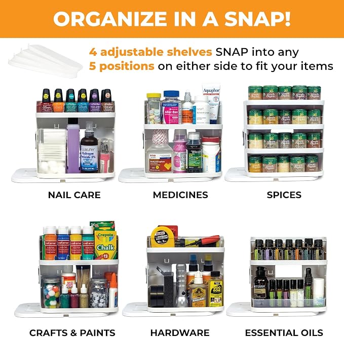 Spice Rack Organizer for Cabinet - Slide & Rotate Seasoning Organizer - 4 Snap-In Adjustable Shelves for 5 Tier of Storage - Magnetic Modular Design - 8.9”H x 6.1”W x 10.8”D - Image 4
