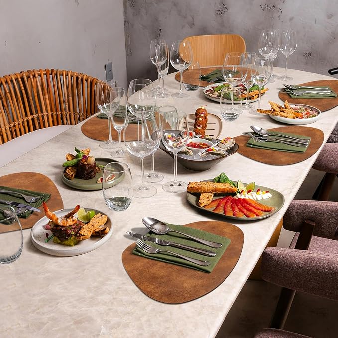 ADRIMER Placemats, Heat Resistant Round Placemats Set of 4 Washable 13 x 17 Inch, Waterproof Table Mats Wipeable for Kitchen, Dining Room Table Christmas Decor, Turmeric Brown - Image 5