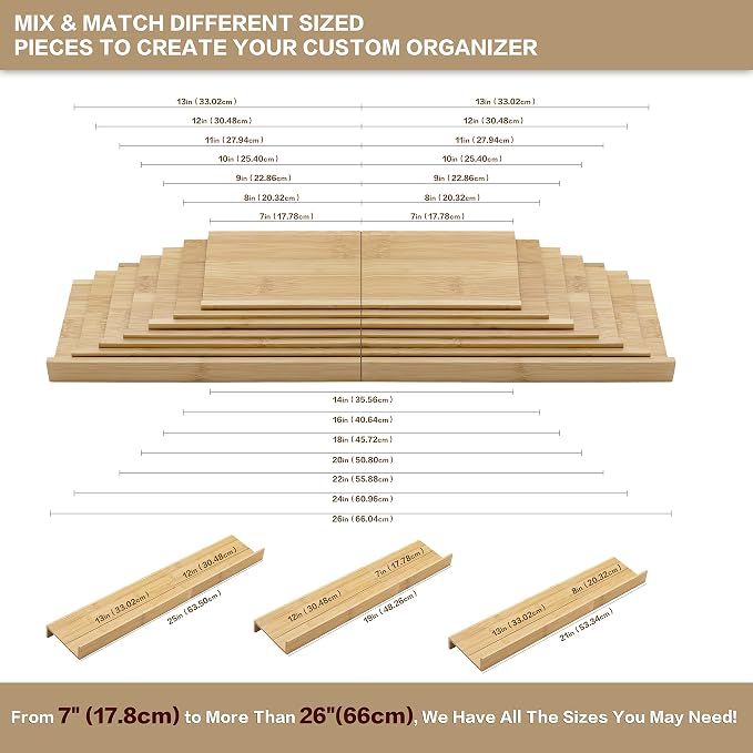 Bamboo Spice Rack Drawer Organizer - 8 Pieces Set- 7" Wide Per Piece - Combine Pieces Into 14" Wide Rack (7" or 14") - Image 5