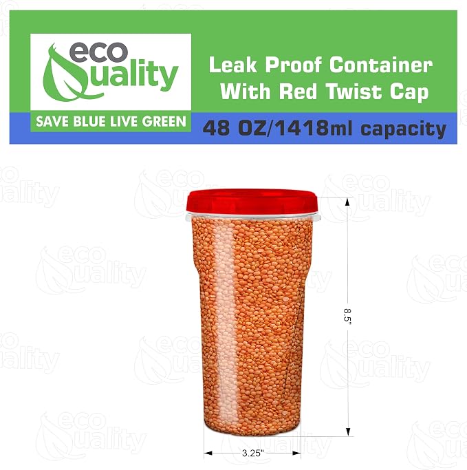 48 oz Clear Twist Top Storage Deli Containers with Leak Proof Lids Red - BPA Free Snack Containers Airtight Reusable Plastic Food Storage Canisters with Twist Seal Caps, Food Storage, Meal Prep, Freezer, Kitchen Organizer, Stackable, Reusable (20) - Image 3