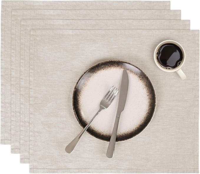 Linen Placemats 14x19Inch Set of 4,100% Linen Placemats Natural Rustic Tablemats for Easter,Mother's Day,Summer,Handcrafted from European Flax(Natural Linen) by LLinenWorld