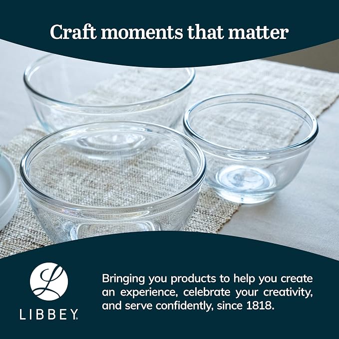 Libbey Baker's Basics 3-Piece Glass Mixing Bowls Set - Clear Bowls for Baking, Prep, Serving & Storage - Microwave, Oven, Freezer and Dishwasher Safe - Image 6