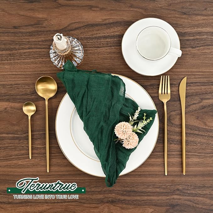 84 Packs Gauze Cheesecloth Napkins 20 x 20 Inch Emerald Green Wrinkled Dinner Napkins, Dark Green Rustic Boho Soft Cloth Napkin for Wedding Party Event Dinner Table Decoration - Image 4