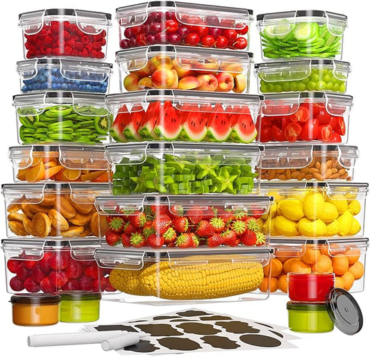 44 PCS Food Storage Containers with Lids Airtight (22 Containers & 22 Lids), Leak proof Meal Prep Container Set for Kitchen Storage, BPA-free, PVC-free Plastic, Microwave/Dishwasher Safe, Labels & Pen by KEMETHYFocusesonCreatingEfficientStorageProductswithQualityMaterials