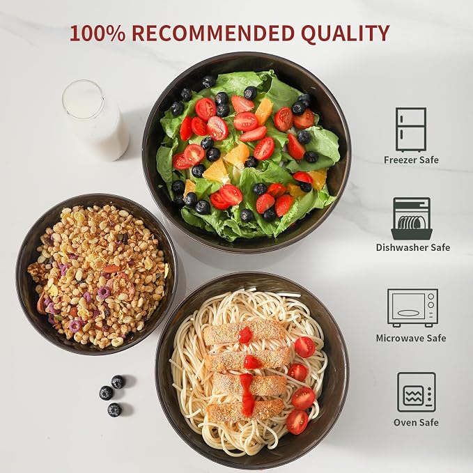 Hasense Mixing Bowls Set of 3, Procelain Serving Bowls Set for Cooking, Baking, Large Nesting Bowls for Salads, Fruit, 2.1/1.5/1.0 Qt, Dishwasher & Microwave Safe, Red - Image 4