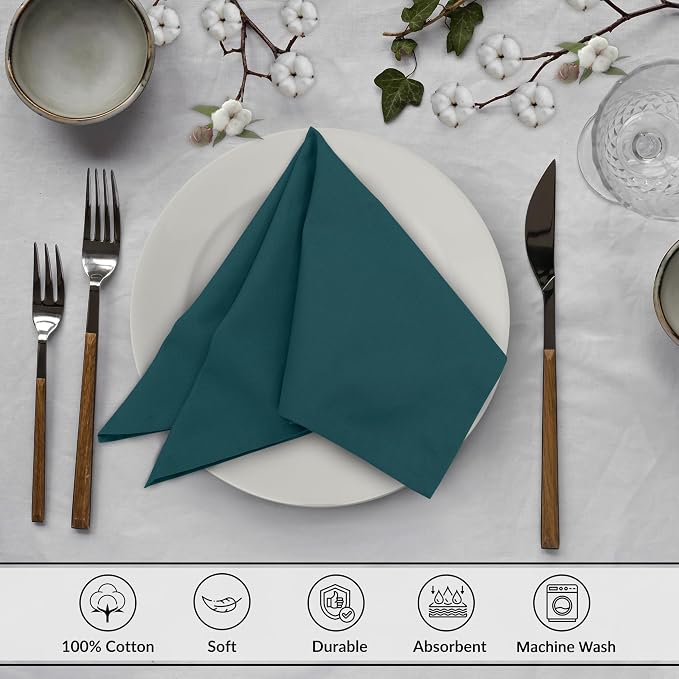 Ruvanti Cloth Napkins Set of 6, 18x18 Inches, 100% Cotton, Washable, Soft & Absorbent, Perfect for Wedding, Christmas, ‎Thanksgiving Dinners - Deep Teal - Image 3