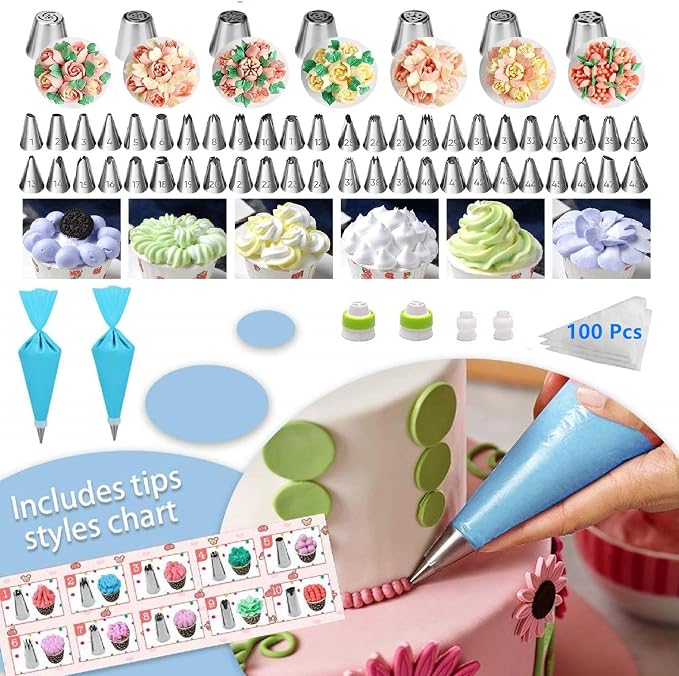 Cake Decorating Supplies, 493 PCS Cake Decorating Kit Cake Pans | 3 Packs Springform Cake Pans, Cake Rotating Turntable,48 Piping Icing Tips,7 Russian Nozzles, Baking Supplies, Multicolor - Image 3