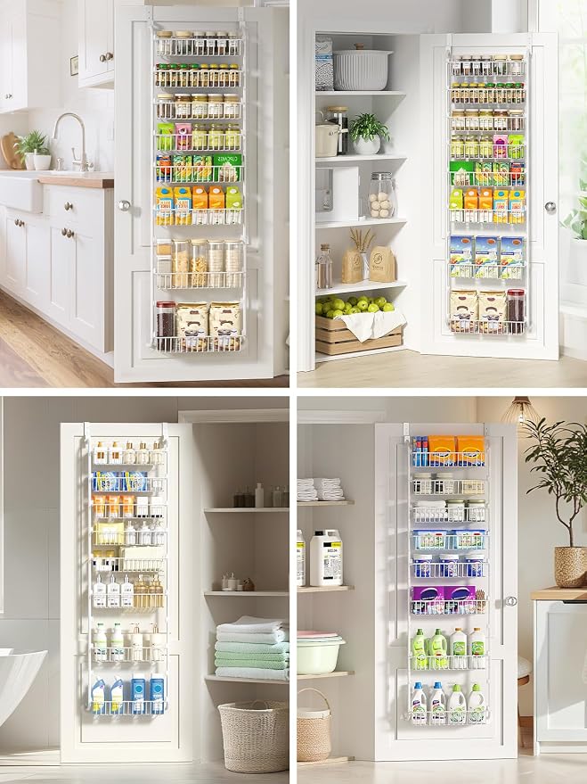 Delamu Over The Door Pantry Organizer, 8-Tier Pantry Door Organizers and Storage with Adjustable Basket, Metal Hanging Spice Rack, Seasoning Organizer, Door Organizer for Home Kitchen Bathroom, White - Image 8