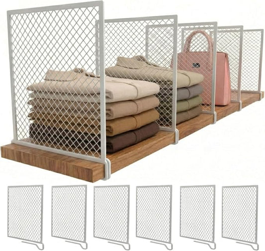Nexu 6-Pack Metal Mesh Shelf Dividers for Closet Organization, Ultra-Stable Under-Shelf Hook Closet Dividers, Heavy Duty Purse, Handbag & Bag Organizer for Shelving, Clothes, Bedroom, White by Unknown