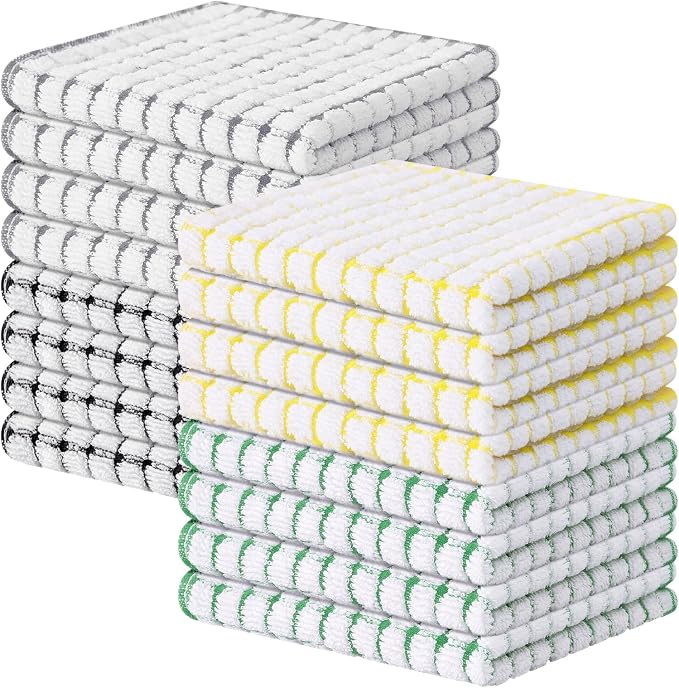 Kitinjoy Cotton 16 Pack Terry Kitchen Dish Cloths, Multi-Colored | 12 x 12 Inches Super Soft and Absorbent Dish Rags, Quick Drying Dish towels for Washing Dishes by Kitinjoy