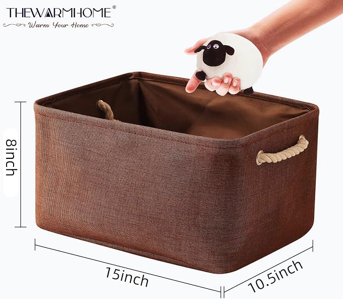 Decorative Basket Rectangular Fabric Storage Bin Organizer Basket with Handles for Clothes Storage (Brown, Large-1Pack,15L*10.5W*8H) - Image 2
