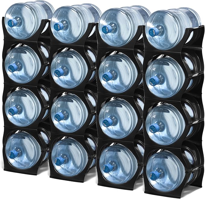 Stackable Water Bottle Storage Rack Best Water Jugs 5 Gallon Organizer. Jug Holder for Kitchen, Cabinet and Office Organizing. Reinforced Polypropylene (Black, 4 No Shelf) - Image 3