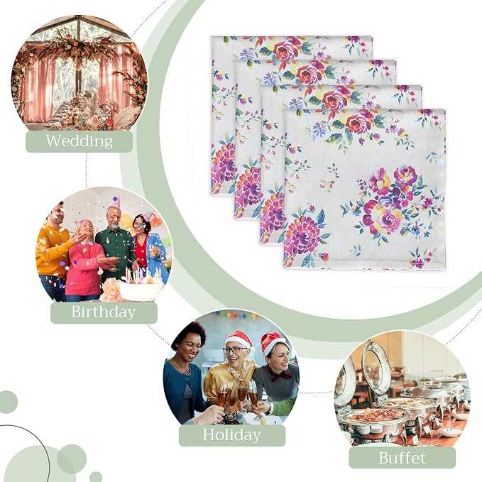 Maison d' Hermine Cloth Napkins Set of 4 Reusable 100% Cotton (20" x 20") | Everyday Square Napkins Cloth Washable Dinner Party Wedding Restaurant Hotel Kitchen Spring Summer - Rose Garden - Image 6
