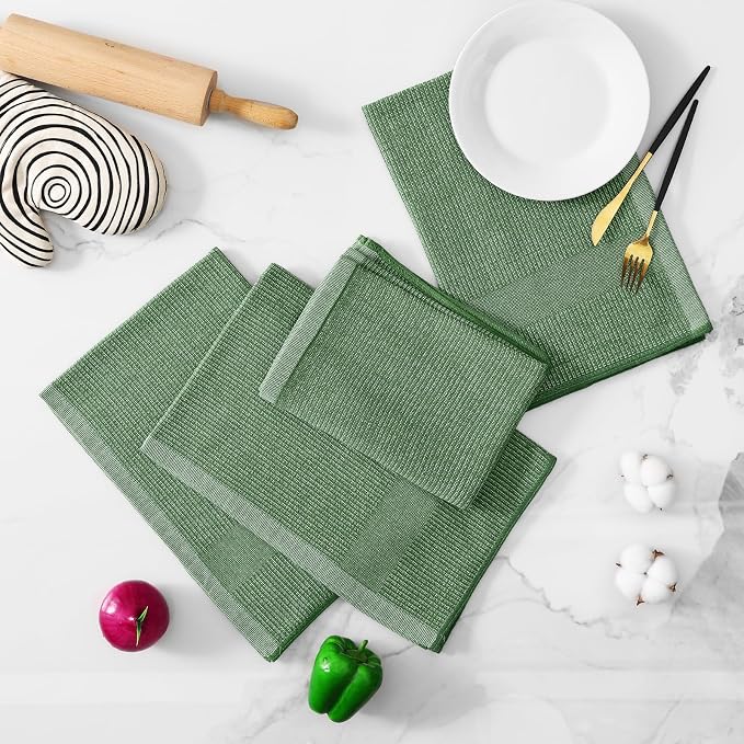 Homaxy 380 GSM Cotton Premium Kitchen Towels 8 Pack, 18"x 28", Grass Green | Flat and Terry Dish Towels, Highly Absorbent Tea Towel Set with Hanging Loop, Soft Utility Kitchen Hand Towels - Image 5