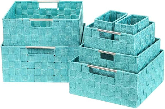 Sorbus Storage Baskets for Organizing (Set of 7), Mesh Hand-Woven Design, Linen Closet Organizers and Storage, Organizer Storage Baskets for Shelves, Variety Pack Organizers and Storage (Aqua) by Sorbus