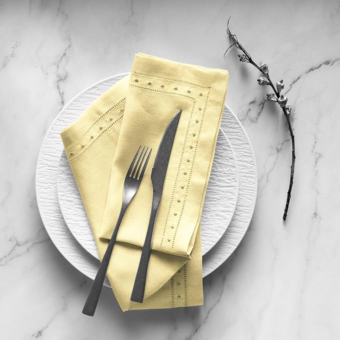 Linen Napkins 18 x 18 inch - 100% Flax Linen Yellow Dinner Napkins with Embroidered Dot 18 x 18 inch - Hemstitch Cloth Napkins Washable for Easter and Spring Decor - Image 9