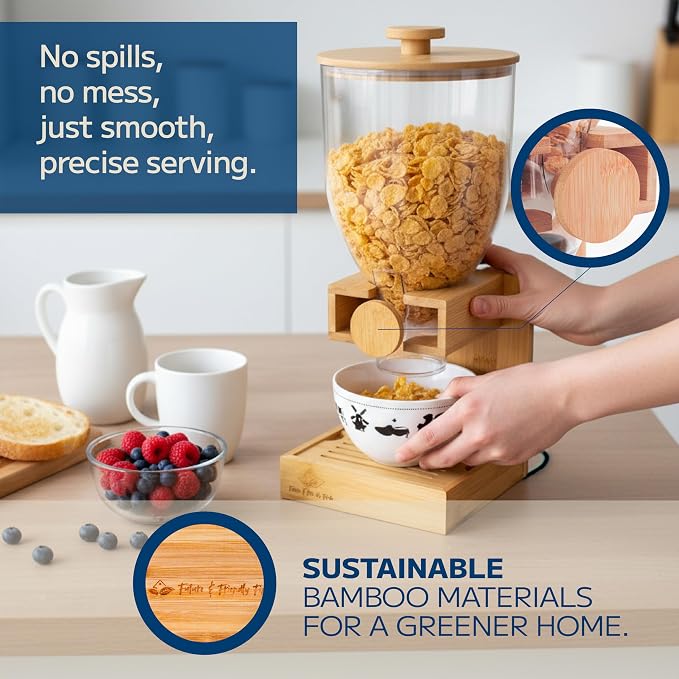 Bamboo Dispenser 3.5Liters (118 fl Oz) , Cereal Dispenser, Storage Container, Snack Bar Station, Dry Food Dispenser, Cereal Dispenser Countertop, House Essentials - Image 3