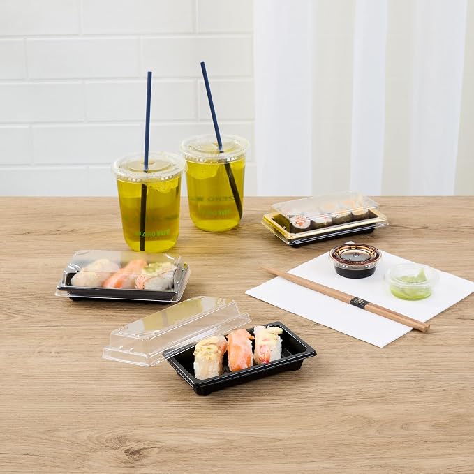 Restaurantware Plastic Sushi Trays 100 Pack of 5.3 x 3.15 x 1.57 Inch With Clear Lids Leak-Resistant Sushi Take Out Boxes Stackable Containers For Grab-And-Go - Image 9