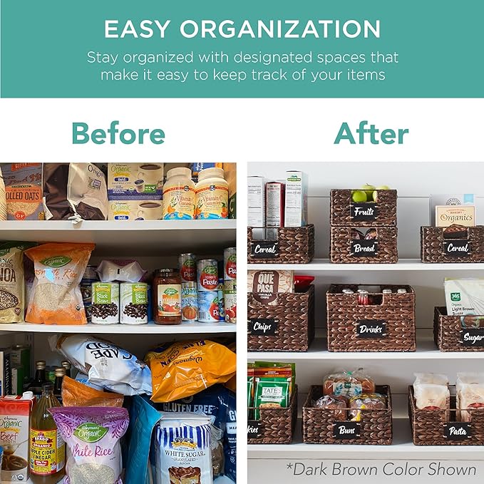 Best Choice Products Set of 4 13x12in Water Hyacinth Pantry Baskets, Woven Organizers w/Chalkboard Label, Chalk Marker - Gray - Image 3