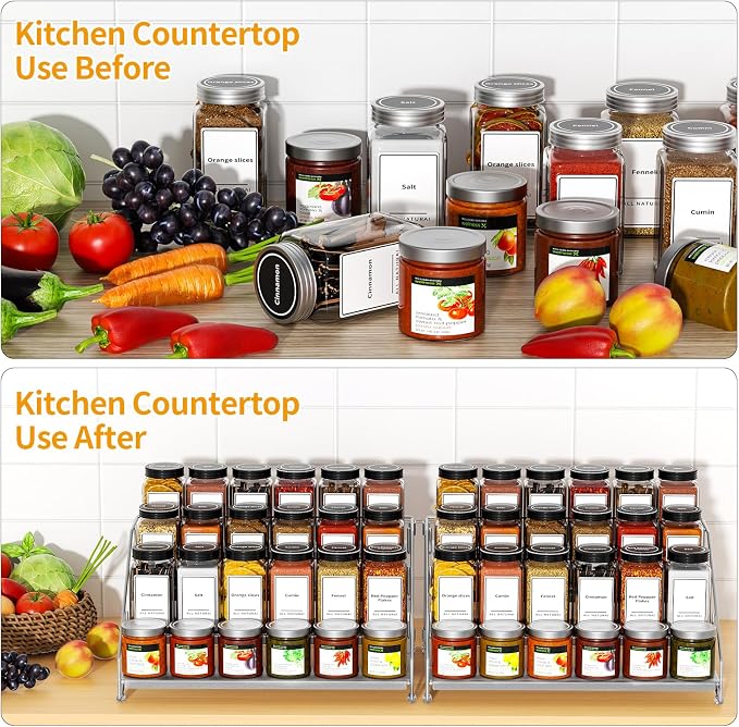 BOIVSHI Spice Rack for Cabinet, 4 Tier Spice Rack, Space-saving, Gray | Metal Spice Shelf Depth Adjustable, 2 Pack Spice Organizer for Cabinet, Countertop, Pantry, Tool-free and Screw-free Assembly - Image 3