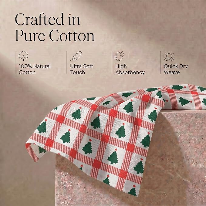 Urban Villa Kitchen Towel Cotton Dish Towel 20”x30” (Set of 6) Christmas Tree - Image 4