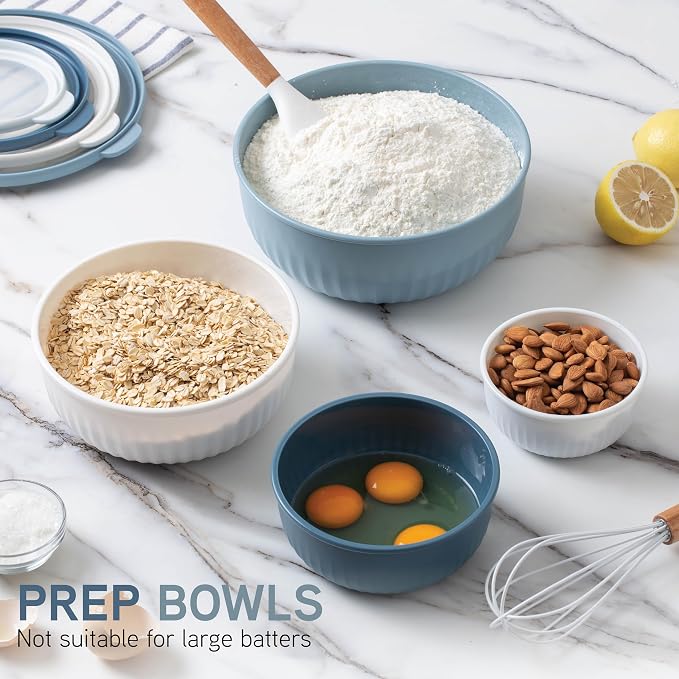 COOK WITH COLOR Prep Bowls with Lids- Wide and Deep Nesting Plastic Small Mixing Bowl Set with Lids, 8 Piece Set - Wide Bowls, Blue/Grey - Image 5