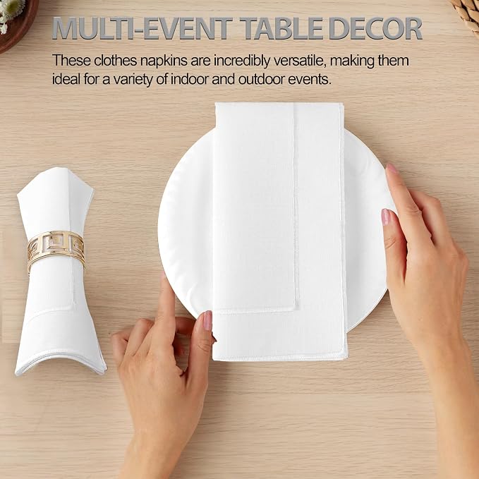 Majestic Giftware Polyester Napkins - NPK1-WT | Set of 12 (20" x 20") White Design Dinner Napkins Cloth | Linen Look Washable Cloth Napkins Set for Weddings, Banquets, or Restaurants - Image 2