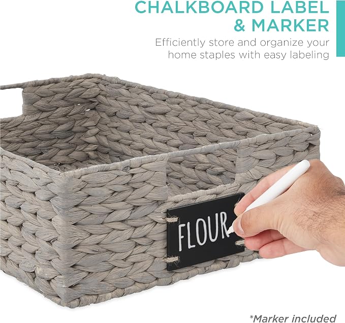 Best Choice Products Set of 4 16x12in Large Water Hyacinth Pantry Baskets, Woven Organizers w/Chalkboard Label, Chalk Marker - Gray - Image 2