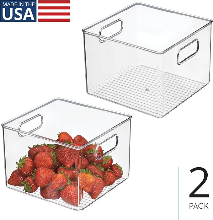 iDesign Pantry Storage Bin with Handles for Kitchen Cabinets or Fridge - Set of 2 - Clear - Made in USA - Image 2