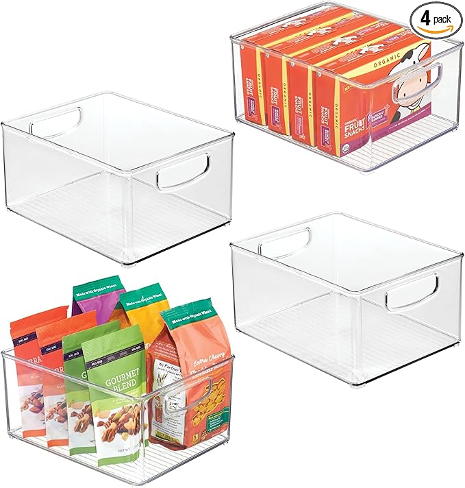 iDesign Stackable Storage Bin with Handles, Set of 4, Clear | Organize Pantry, Fridge, or Freezer, Made in USA by iDesign