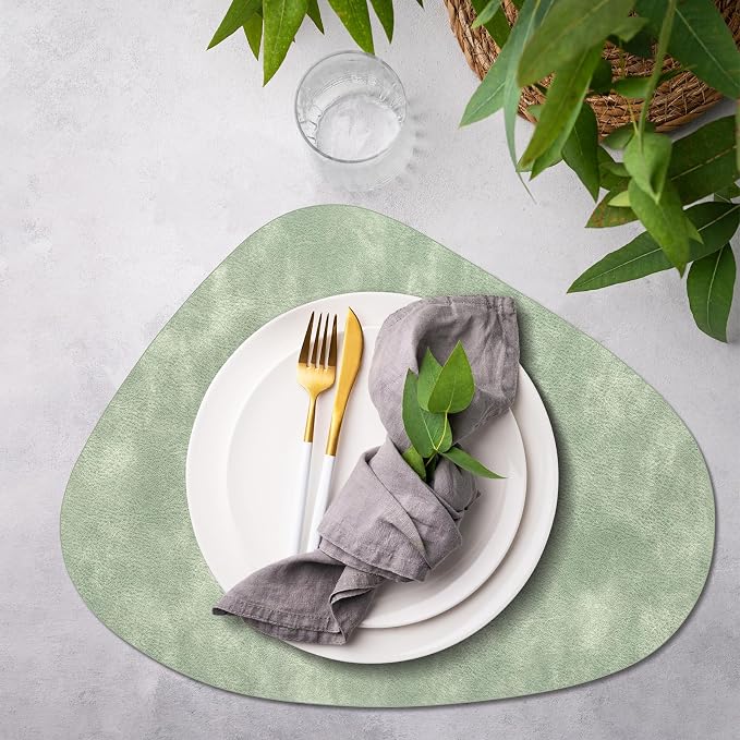 ADRIMER Placemats, Heat Resistant Round Placemats Set of 6 Washable 13 x 17 Inch, Waterproof Table Mats Wipeable for Kitchen, Dining Room Table Christmas Decor, Green - Image 6