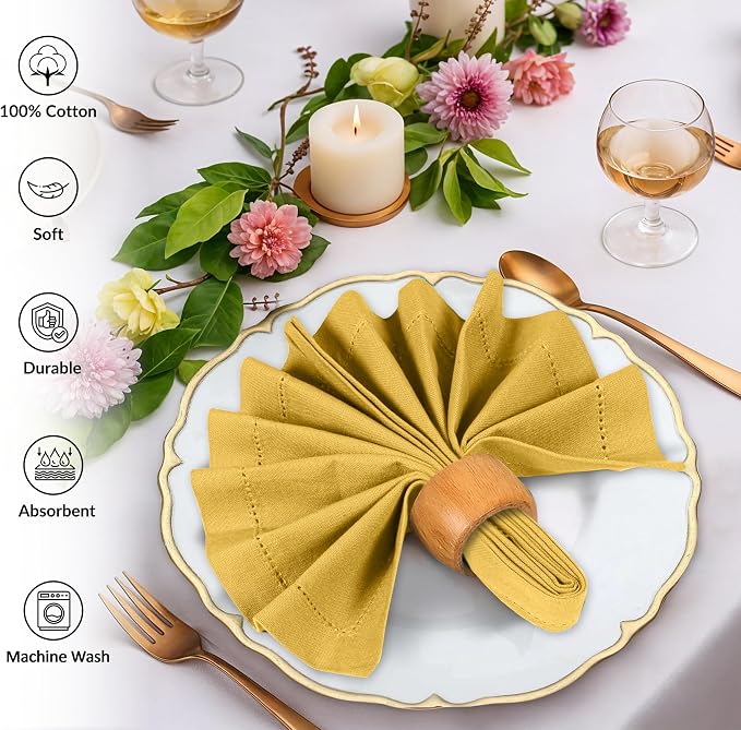 Ruvanti Cloth Napkins Set of 12, 100% Cotton High GSM 18x18 Inches, Hem Stitched Corners, Soft, Washable, Durable & Absorbent, Perfect for Parties, Christmas, Thanksgiving Dinners – Spicy Mustard - Image 3