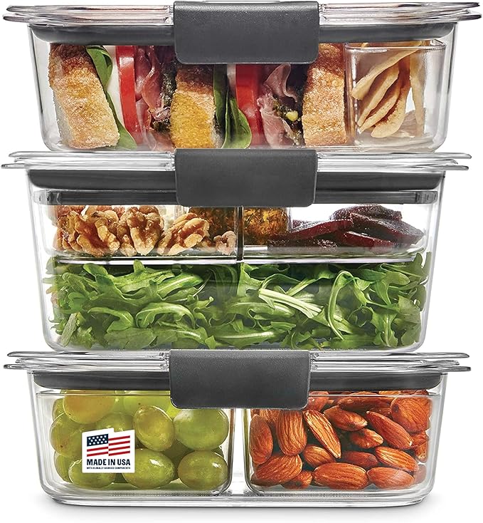 Rubbermaid Brilliance BPA-Free 3 Set Food Storage Containers with Lids, Removable Trays, Airtight, Leak-Proof, Ideal for Meal Prep, Lunch, and Leftovers by Unknown
