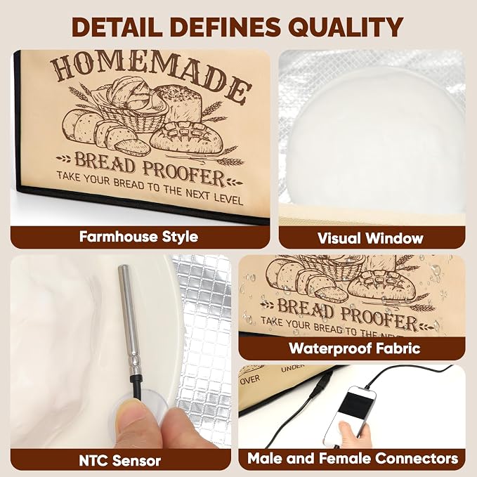 Nefelibata Proofing Box Bread Proofer with Heater Foldable Zippered Sourdough Basket for Making Dough Yogurt Pizza Cookie Natto Temperature Timer Controller Handmade Home Bakers Christmas Gift Idea - Image 5