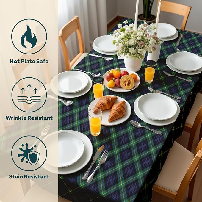 Fabric Textile Products | Blue & Green Tartan Tablecloth | Plaid Square Tablecloth | 54" x 54" | Machine Washable and Stain-Resistant for Easy Care | Made in The USA - Image 3