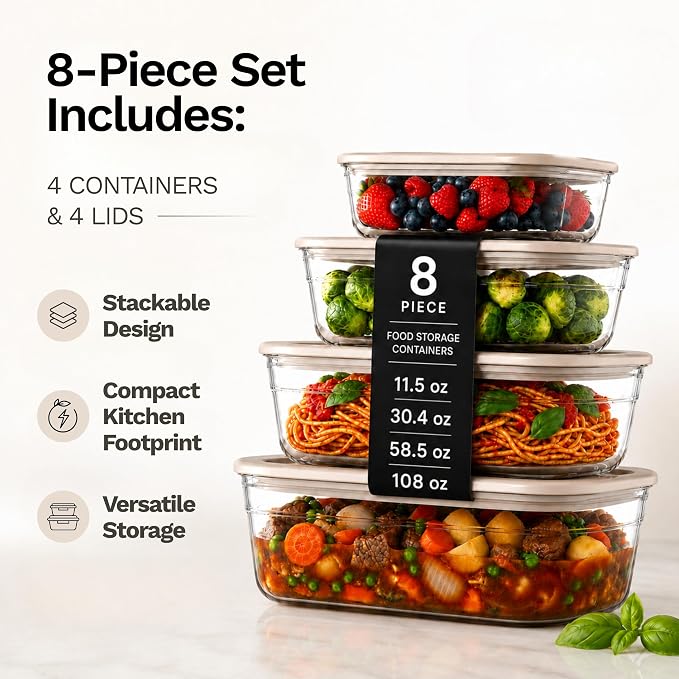 Naked Kitchen 8-Piece Food Storage Containers with Lids – Nesting Borosilicate Glass Meal Prep Containers with Leak-Proof Airtight Seal – BPA Free, Microwave, Oven, Freezer & Dishwasher Safe – Green - Image 3