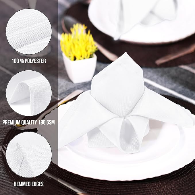 Utopia Home [12 Pack, White] Cloth Napkins 20x20 Inches, 100% Polyester | Hemmed Edges, Washable and Reusable Ideal for Parties, Weddings and Dinners - Image 7