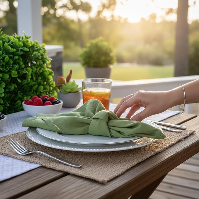 Linen Napkins –100% French Flax – Stonewashed Pure Linen Cloth Napkins - Size 18 Inch x 18 Inch – Set of 4 (Pepper Green) - Image 2
