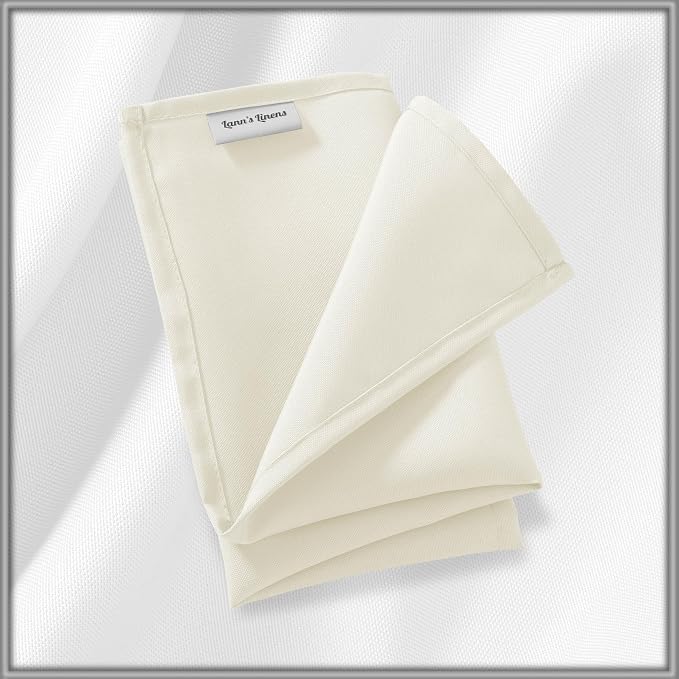 Lann's Linens Set of 12 Cloth Dinner Napkins, 20-inch Polyester Napkins, Washable and Reusable Fabric for Weddings, Hotels, Restaurants - Ivory - Image 6