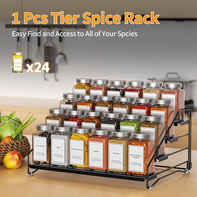 BOIVSHI 4 Tier Spice Rack for Cabinet, Spice Rack Organizer, Depth Adjustable Spice Holder for Countertop, Cupboard, Pantry, Seasoning Shelf, Metal, Black (1 Pack) - Image 5