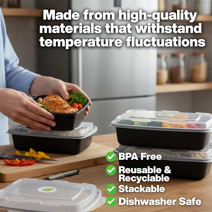 ProTakeOut Meal Prep Containers [100 Pack] Rectangular Food Storage Containers with Lids, Bento Box, BPA Free, Stackable, Microwave/Dishwasher/Freezer Safe To Go Food Containers for Meal Prep (28 oz) - Image 6
