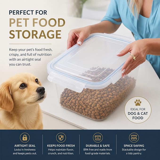 Lustroware Jumbo Food Storage Container Set of 2 with Lids – 12 & 17 Quart Airtight Latching Boxes, Heavy-Duty Stackable Bins for Rice, Flour, Pet Food, Closet, Pantry, Kitchen, Pantry, Made in Japan - Image 5
