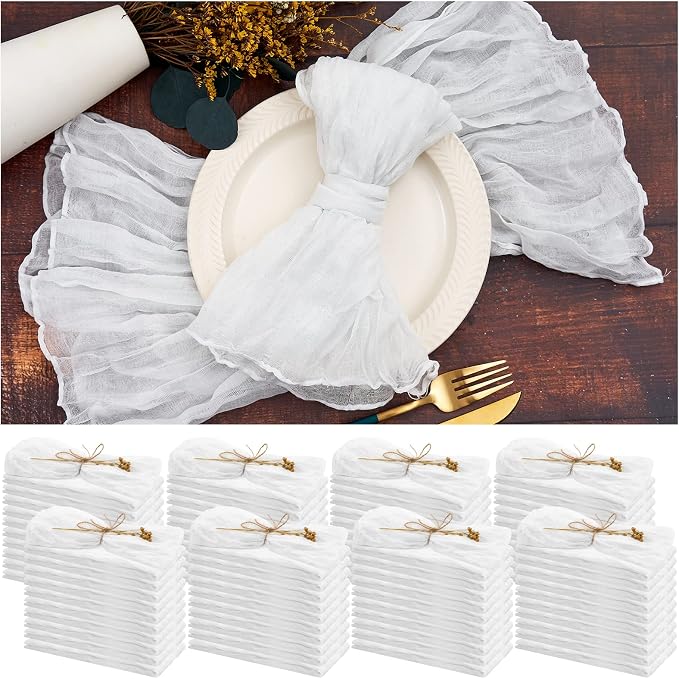 84 Packs Gauze Cheesecloth Napkins 20 x 20 Inch White Wrinkled Dinner Napkins, Rustic Boho Napkins Soft Cloth Napkins for Wedding Party Event Dinner Table Decoration by Teruntrue