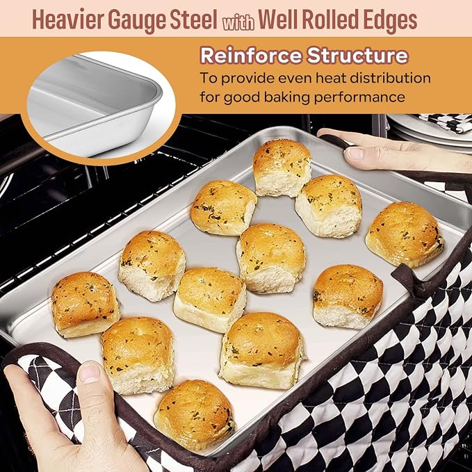 E-far 10-Piece Baking Pans set, Stainless Steel Bakeware Set for Oven, Include Cake Pan/Baking Cookie Sheet/Pizza/Muffin/Loaf Pan, Non-Toxic & Heavy Duty, Dishwasher Safe - Image 4
